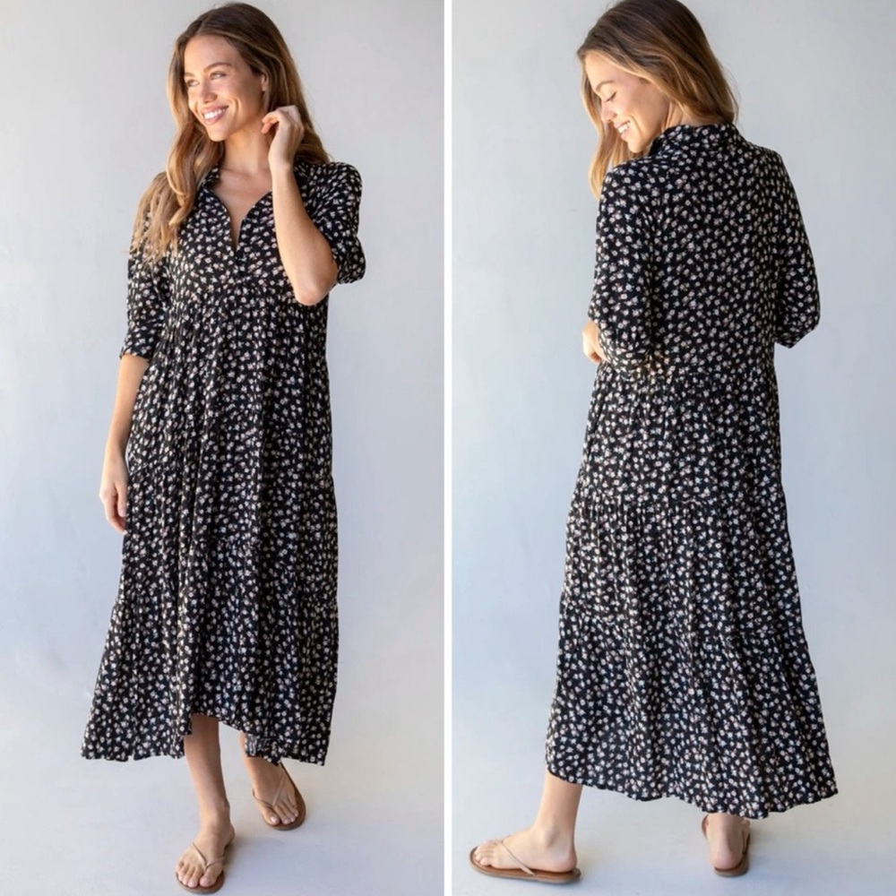 NATURAL LIFE Black Floral Midi Dress